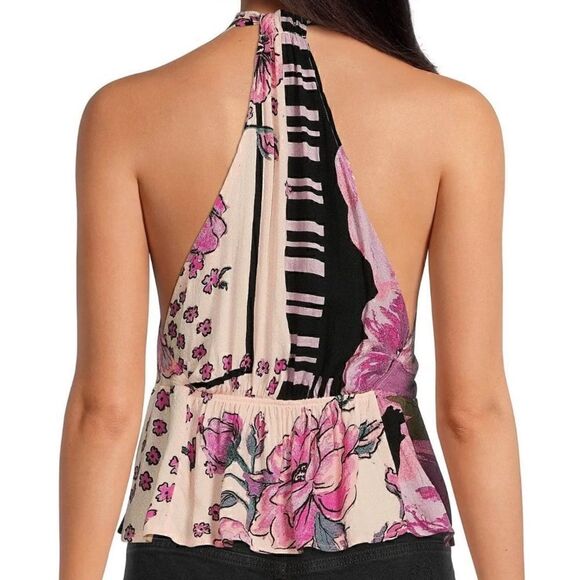 NWT Free People Hot Tropics Halter-Neck Top Dark Combo Drop Armhole XS Viscose - Picture 6 of 12